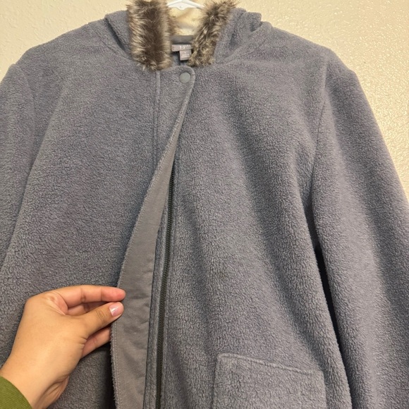 J. Jill Gray Faux Fur Trim Hooded Jacket - Picture 4 of 6